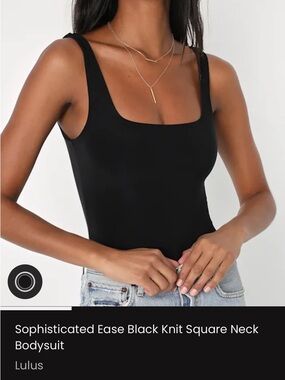 Lulu's Sleek Black Square Neck Knit Bodysuit